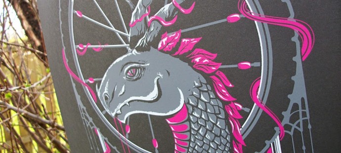 Our Desert Rose Dragon print will be in the Pinchflat Bike Poster Show in Columbus!